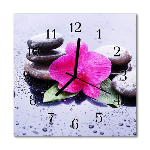 Glass Wall Clock Orchid flowers pink