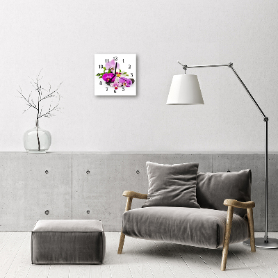 Glass Wall Clock Orchid flowers purple