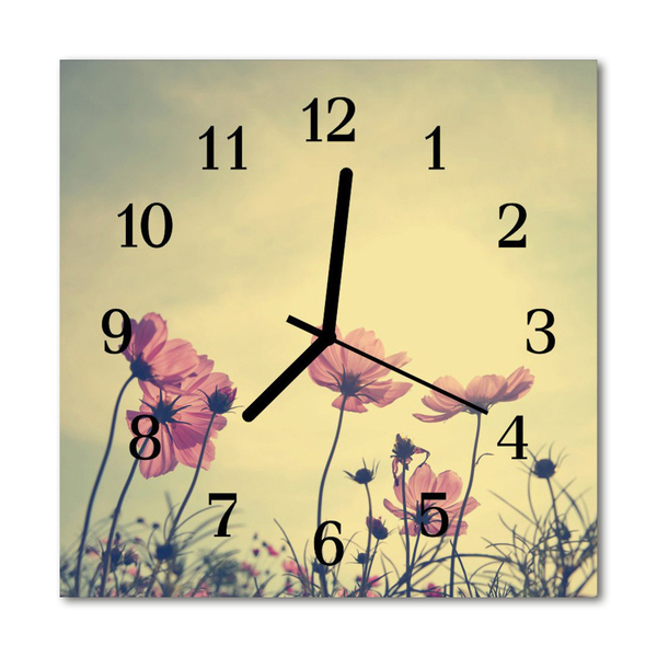 Glass Wall Clock Flowers flowers yellow