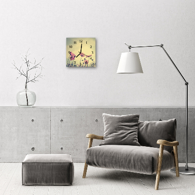 Glass Wall Clock Flowers flowers yellow