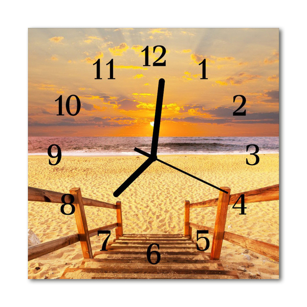 Glass Wall Clock Beach bridge landscape architecture orange