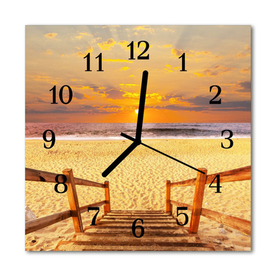 Glass Wall Clock Beach bridge landscape architecture orange