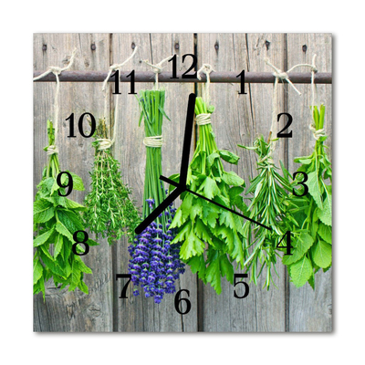 Glass Wall Clock Herbs herbs green