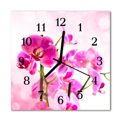 Glass Wall Clock Orchid flowers pink