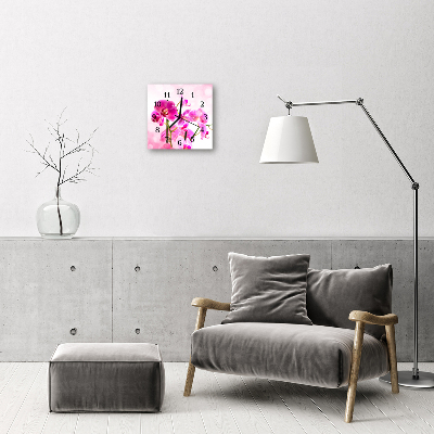 Glass Wall Clock Orchid flowers pink