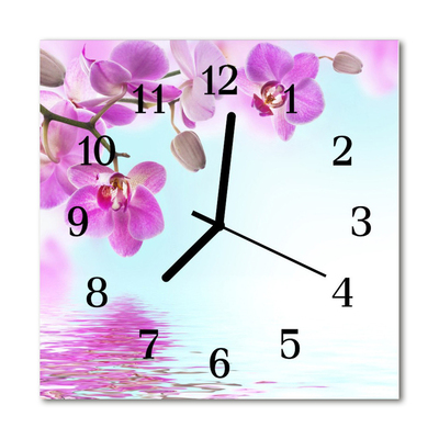 Glass Wall Clock Orchid flowers purple