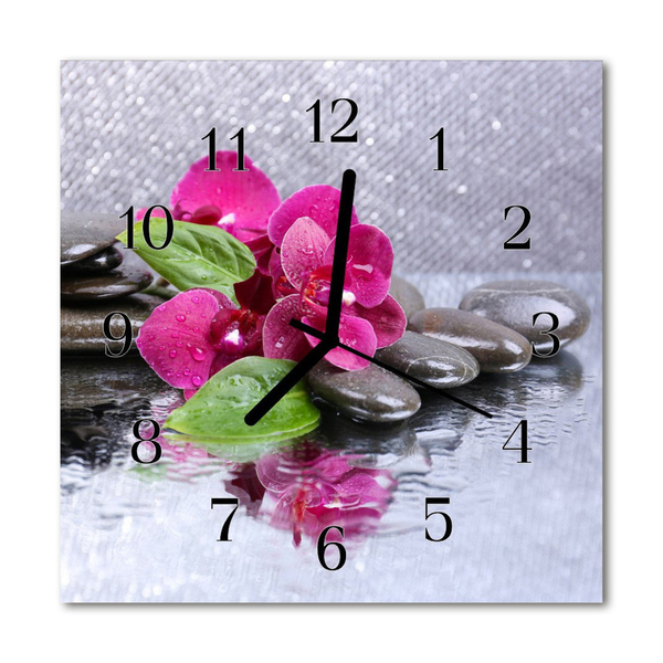 Glass Wall Clock Orchid flowers pink