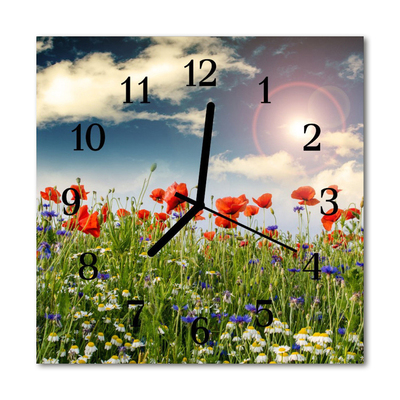 Glass Wall Clock Meadow landscape green