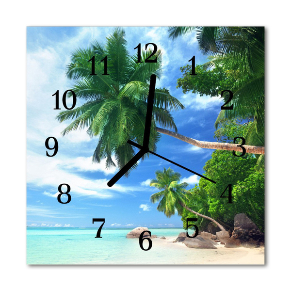 Glass Wall Clock Palm trees plants green