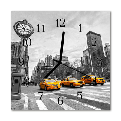 Glass Wall Clock Taxi vehicles yellow