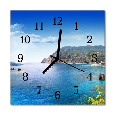 Glass Wall Clock Bay landscape blue