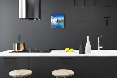 Glass Wall Clock Bay landscape blue