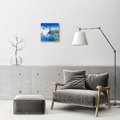 Glass Wall Clock Bay landscape blue
