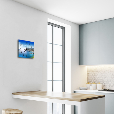 Glass Wall Clock Bay landscape blue