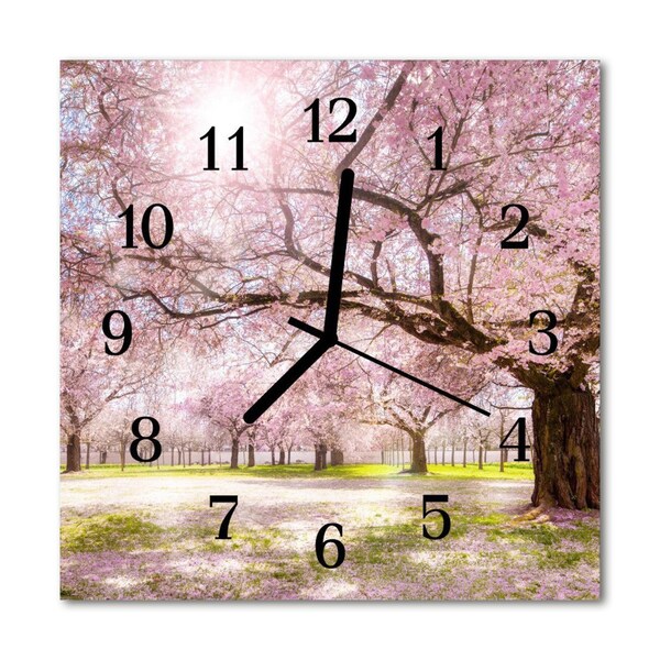 Glass Wall Clock Cherry trees nature pink