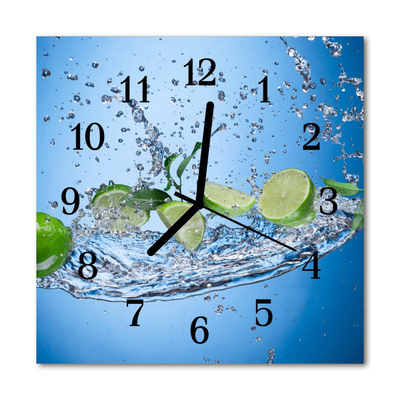 Glass Wall Clock Lime fruit blue