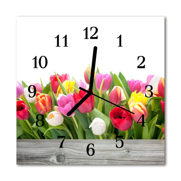 Glass Wall Clock Tulips plants multi-coloured