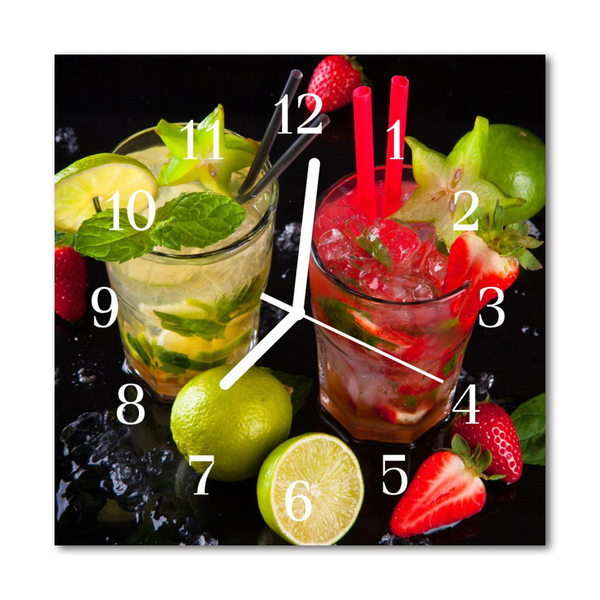 Glass Wall Clock Cocktail food and drinks multi-coloured