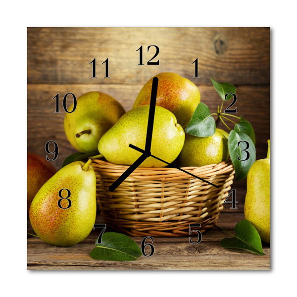 Glass Wall Clock Pears fruit green