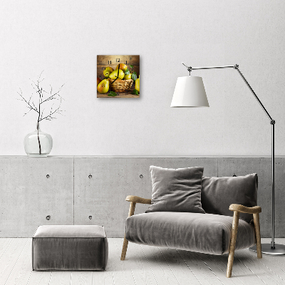 Glass Wall Clock Pears fruit green