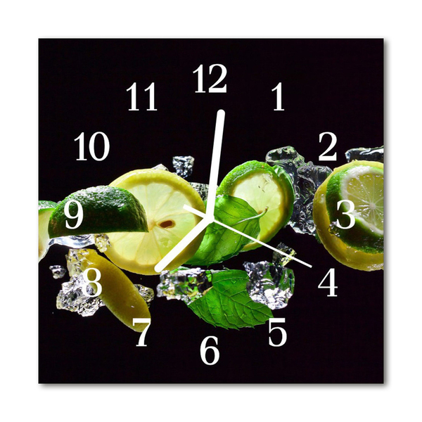 Glass Wall Clock Lemon lime fruit green