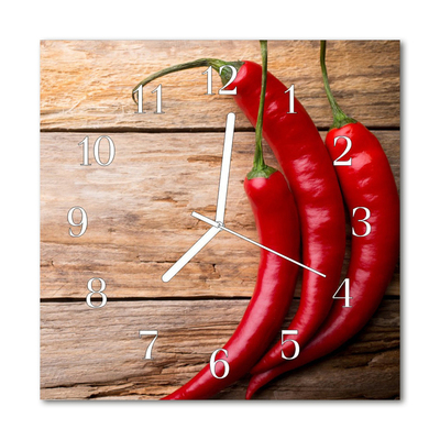 Glass Wall Clock Chillies food and drinks red