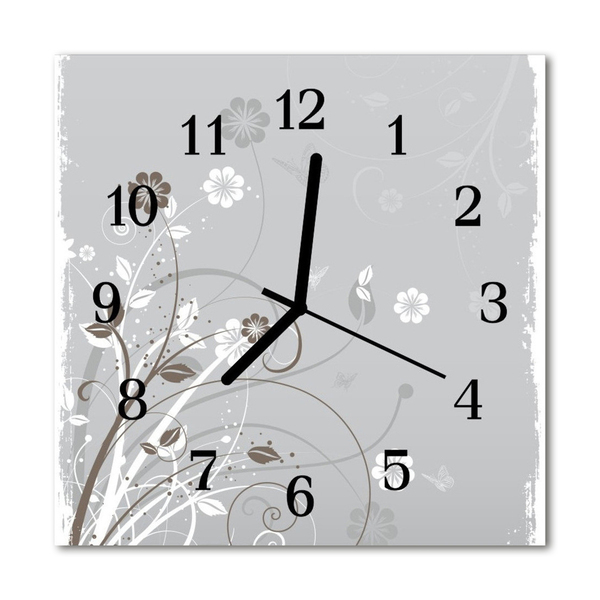 Glass Wall Clock Flowers flowers grey