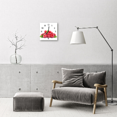 Glass Wall Clock Raspberries fruit pink