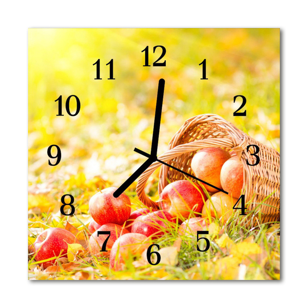 Glass Wall Clock Apples fruit yellow