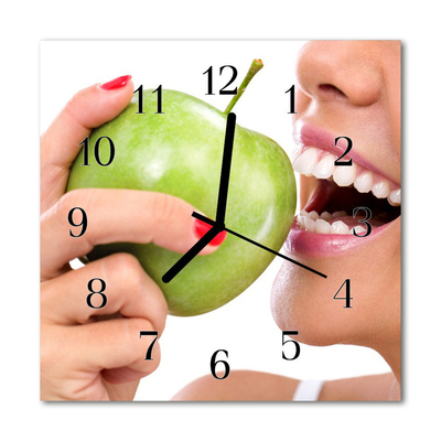 Glass Wall Clock Apple fruit green