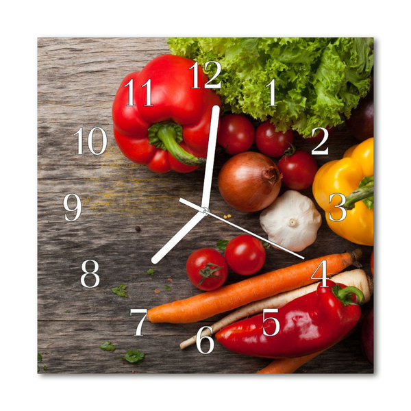 Glass Wall Clock Vegetables food and drinks multi-coloured