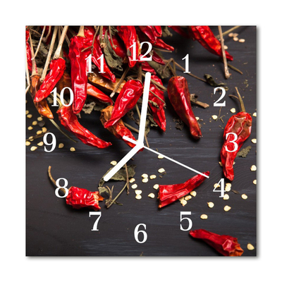 Glass Wall Clock Chillies food and drinks red