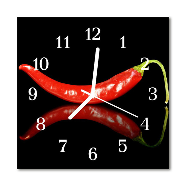 Glass Wall Clock Chillies food and drinks black