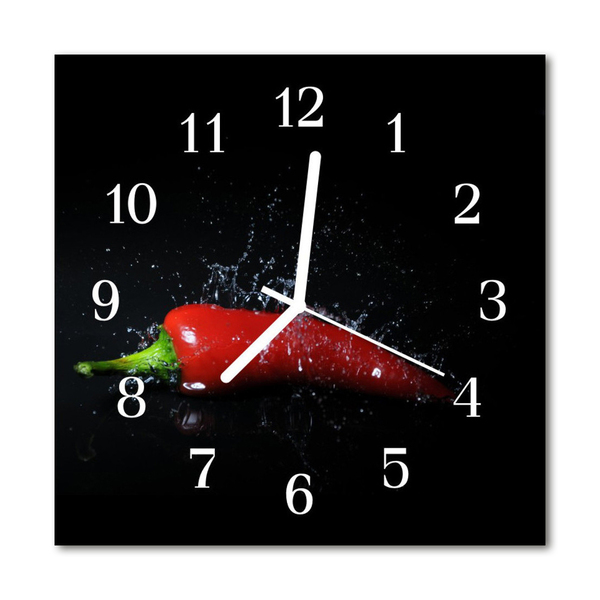 Glass Wall Clock Chillies food and drinks black