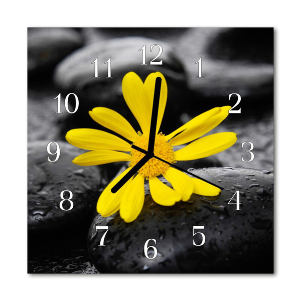 Glass Wall Clock Flower nature black