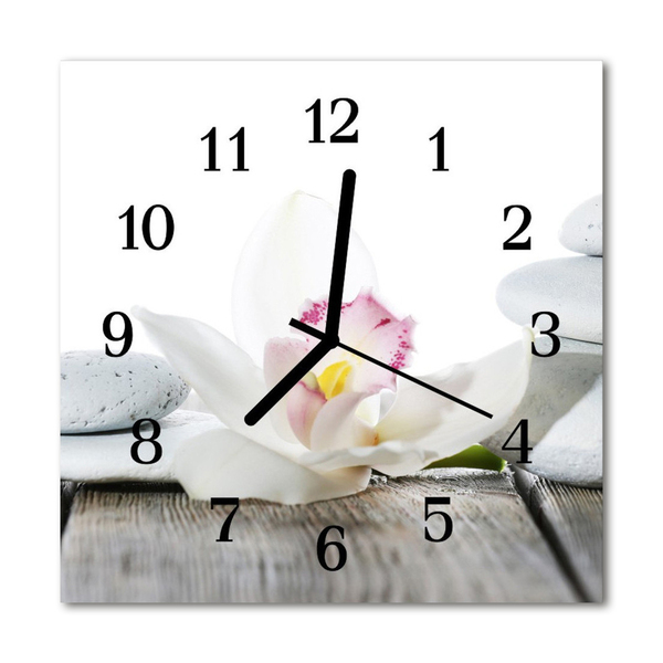 Glass Wall Clock Orchid nature white