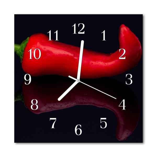 Glass Wall Clock Chillies food and drinks red