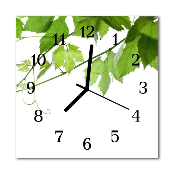 Glass Wall Clock Leaves nature white