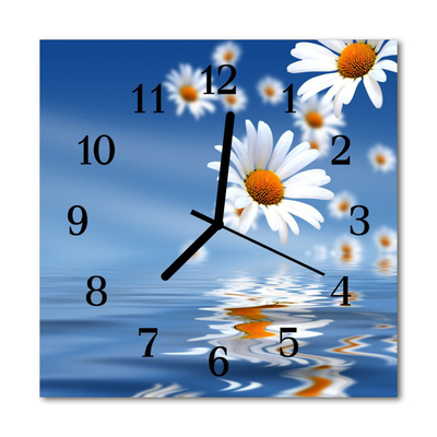 Glass Wall Clock Flower nature blue