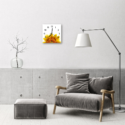 Glass Wall Clock Flower nature yellow