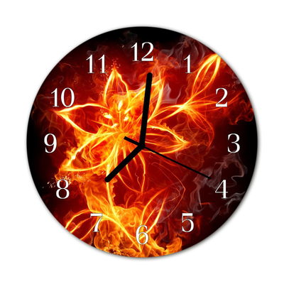 Glass Kitchen Clock Fire flower art orange