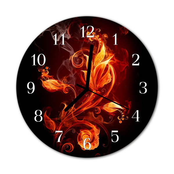 Glass Kitchen Clock Fire flower art orange