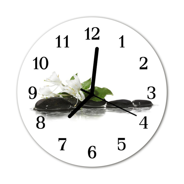 Glass Kitchen Clock Zen stones health black