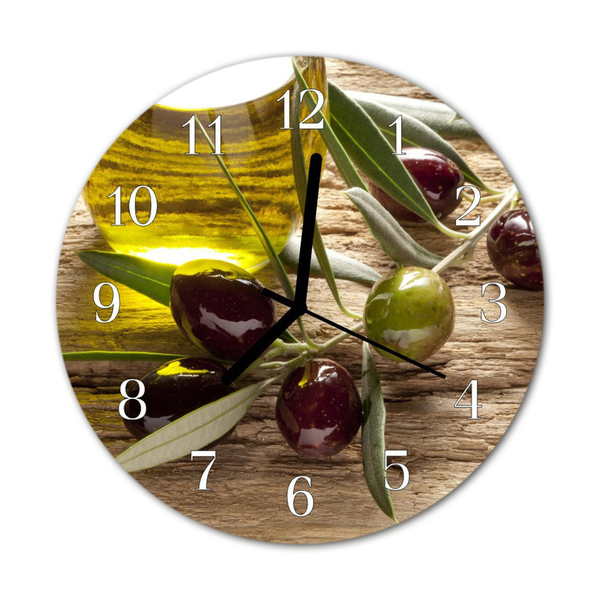 Glass Kitchen Clock Olive oil food and drinks green, brown