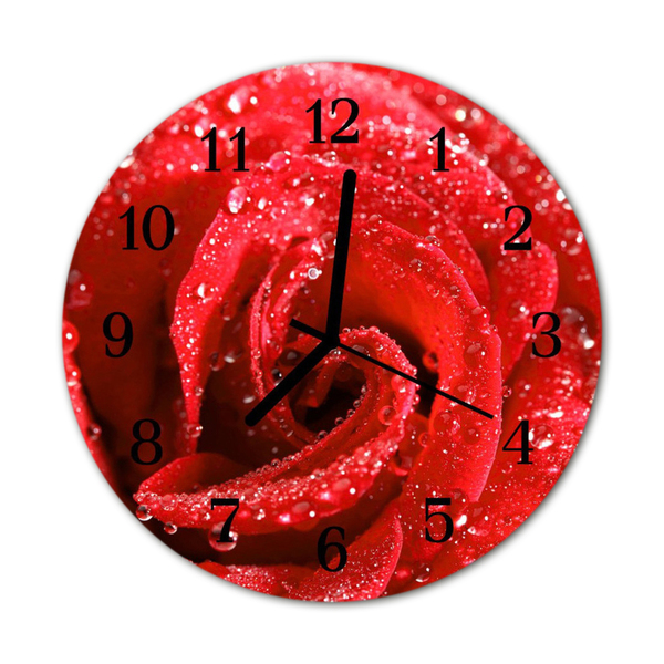 Glass Kitchen Clock Rose flowers & plants red