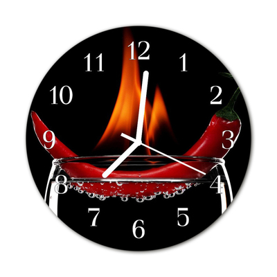 Glass Kitchen Clock Chilli fire kitchen red