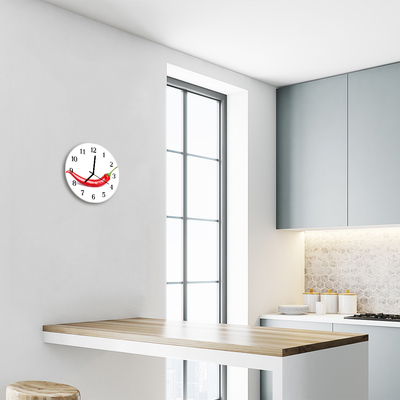 Glass Kitchen Clock Chilli kitchen red