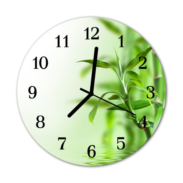 Glass Kitchen Clock Bamboo flowers & plants green