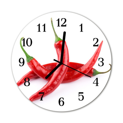 Glass Kitchen Clock Chillies kitchen red