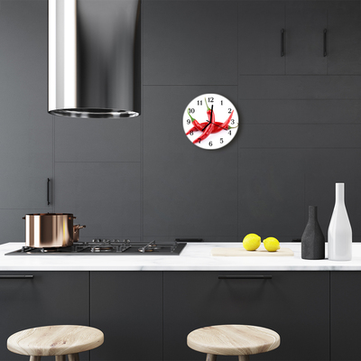 Glass Kitchen Clock Chillies kitchen red